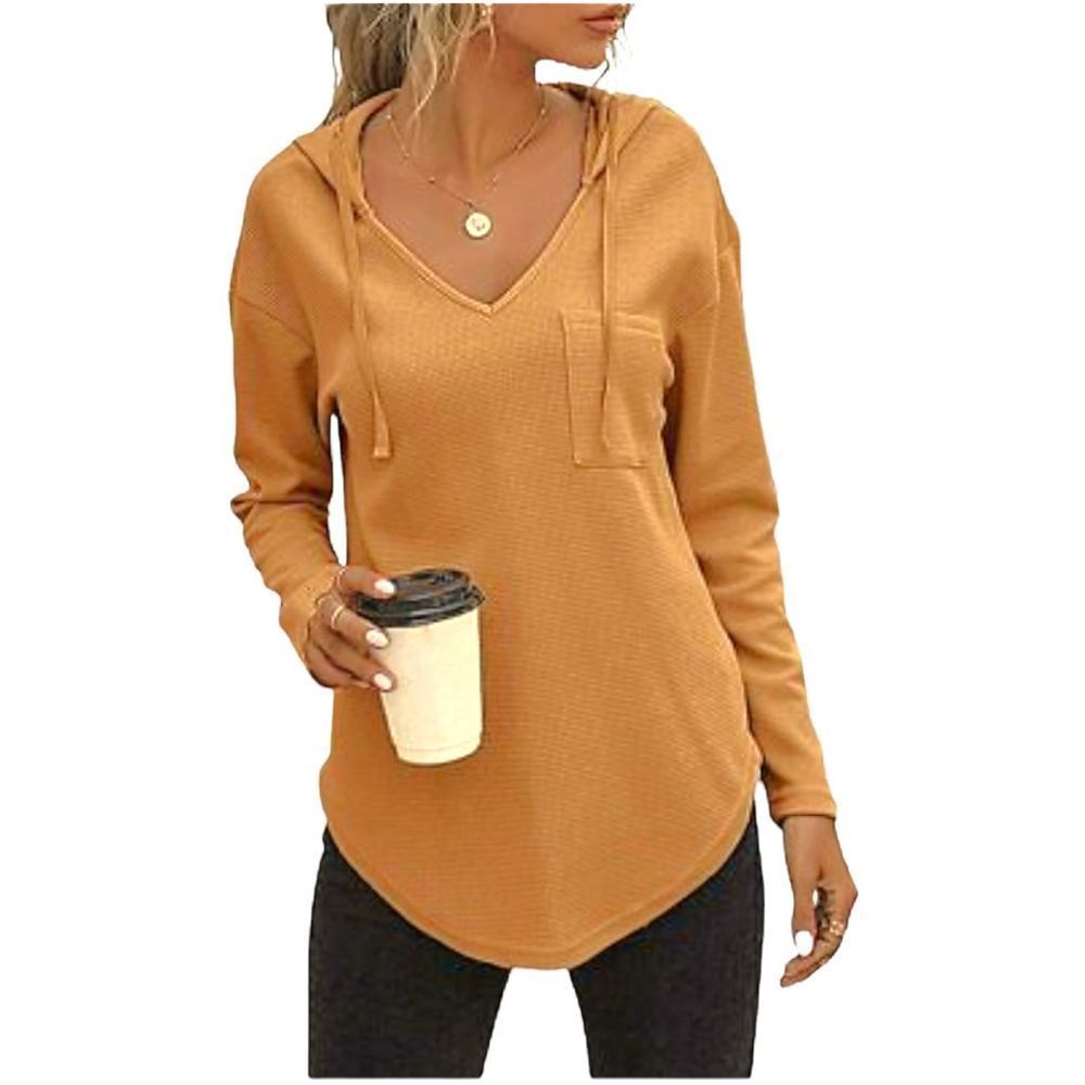 Morhuduck Women's V Neck Hoodies Long Sleeve Sweatshirt Drawstring Pullover Tops